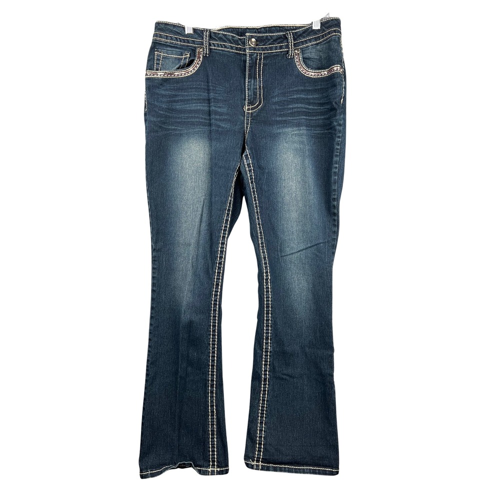 Faded Glory Bootcut Jeans Embellished Pockets Dark Wash Women's Size 16A